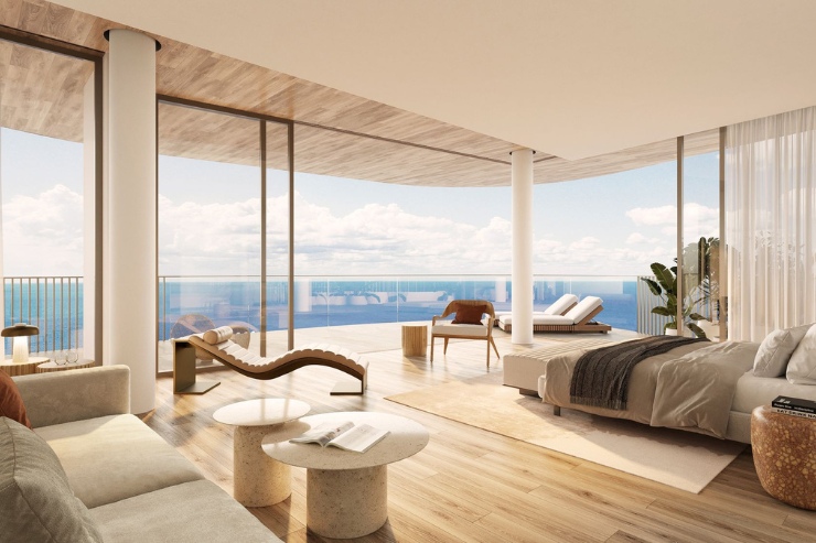 Bright open-plan living room with ocean views at Mandarin Oriental Residences, Grand Cayman
